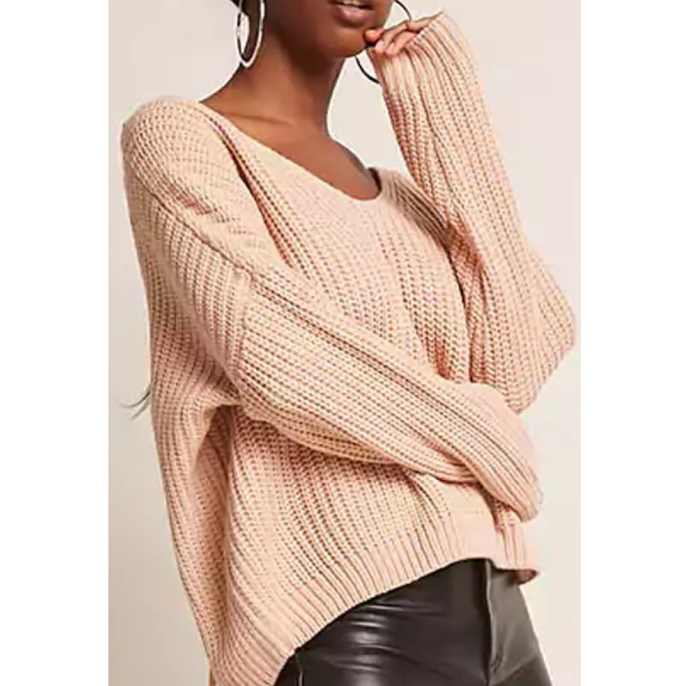 VICTORIA Lace up Back Sweater - NUDE - Picture 3 of 4